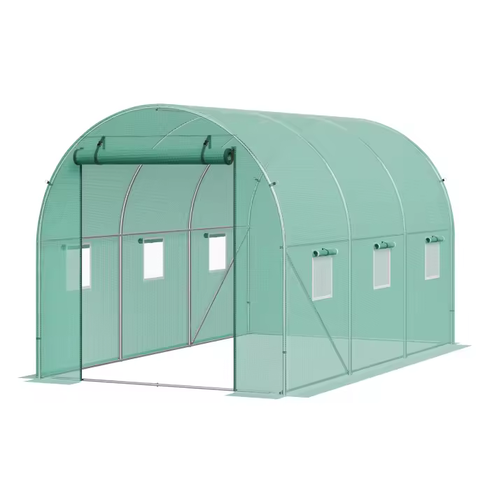 SucceBuy Invernadero con túnel para caminar, túnel para invernadero con casa de aro, casa caliente para plantas con marco de acero galvanizado, cubierta de PE verde - 1