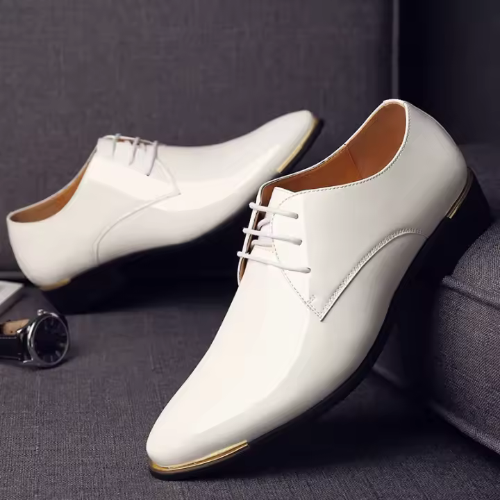 Zapatos de charol para hombre, calzado de vestir con cordones, punta estrecha, boda, fiesta de negocios, 5 colores, 2025 - 1