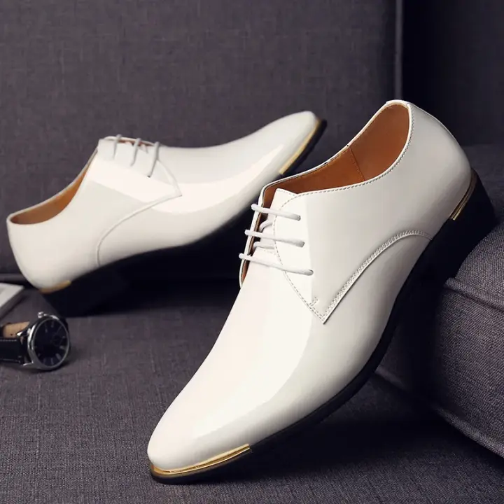 Zapatos de charol para hombre, calzado de vestir con cordones, punta estrecha, boda, fiesta de negocios, 5 colores, 2025 - 1
