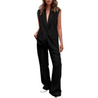 Nuevo Conjunto Elegante de Blazer sin Mangas con Botones y Pantalones Largos Holgados para Mujer - details 5
