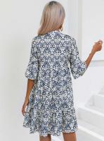 Vestido corto informal con estampado Floral para mujer, minivestido playero bohemio con manga de loto y cuello en V, color azul - details 8
