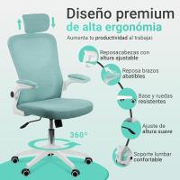 Silla de Oficina Ajustable y Reclinable Soporte Lumbar, Reposacabezas Ajustable, Plegable, Transpirable, Ruedas Giratorias 360° Soporta hasta 120kg - details 3
