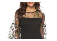 NOVEDAD DE VERANO 2025, vestido de talla grande con manga de cuerno bordada para mujer, falda corta de corte A - details 3