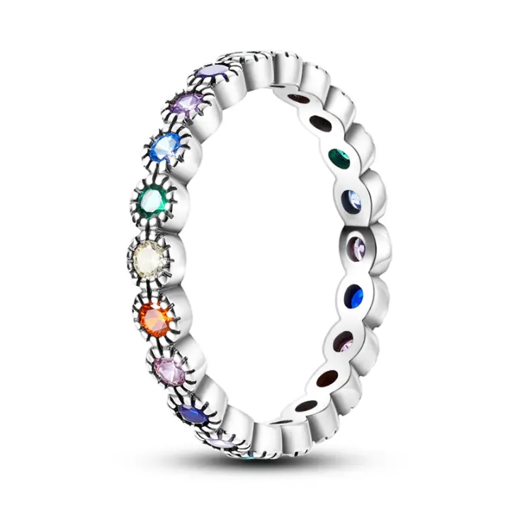 Anillos de Plata de Ley 925 para Mujer, sortija de cerccled colorida with shape de Luna y Estrella, joyería fina para Boda, compromiso, cumpleaños - 1