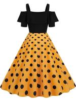 Vestido de fiesta Vintage elegante con hombros descubiertos, vestidos Midi de verano con lunares y volantes para mujer - details 7