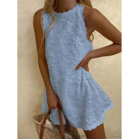 Vestido de princesa blanco sin mangas para mujer, camiseta holgada con cuello redondo, moda informal, Verano - details 5