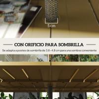 Mesa de jardín rectangular, mesa de terraza exterior 150x90x73 cm con patas de acero, orificio para sombrilla y diseño de listones, carga 70 kg para terraza, patio, marrón - details 4