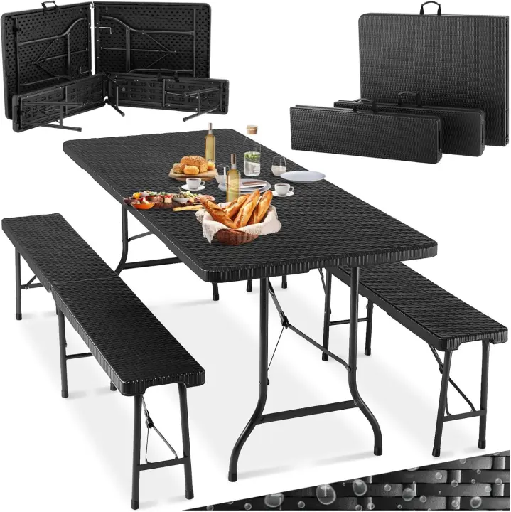 Juego de Mesa Plegable de Acero Set de Mesa de Camping con 2 Sillas Mesa de Jardín al Aire Libre - 1