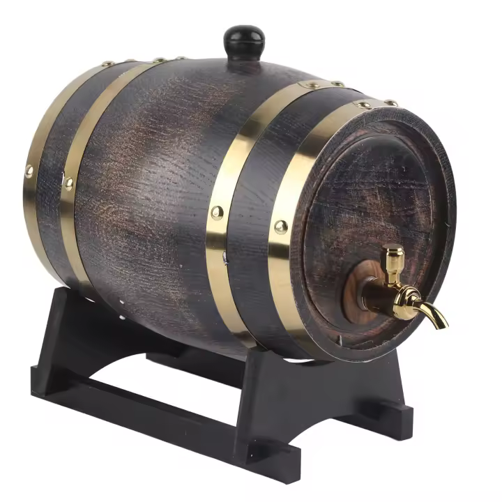 Termo Hip Flask de 3L Diseño a Rayas Retro Vino, Licor, Whisky en Cubo de Oak Rojo con Grifo - 1