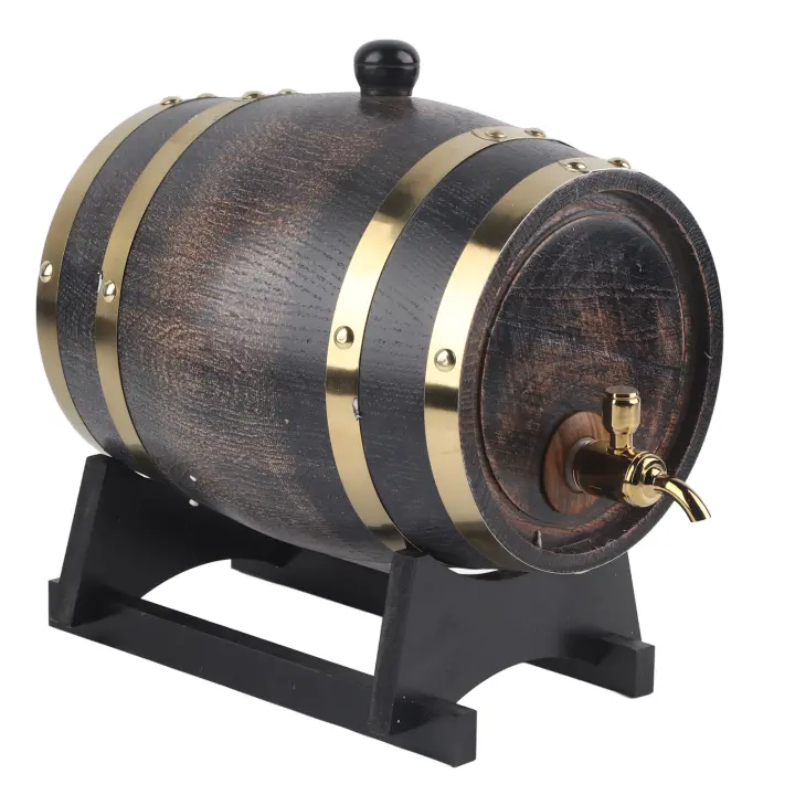 Termo Hip Flask de 3L Diseño a Rayas Retro Vino, Licor, Whisky en Cubo de Oak Rojo con Grifo - 1