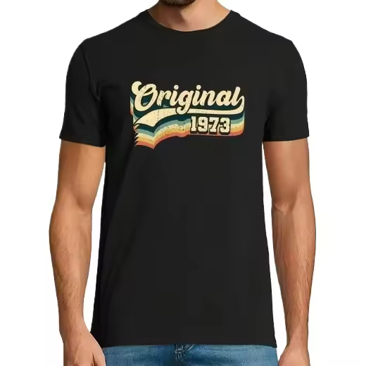 48.o regalo de cumpleaños original hombres mujeres nacidos en 1973,Regalo de cumpleaños para hombre, camisetas informales de algodón con cuello redondo - 1