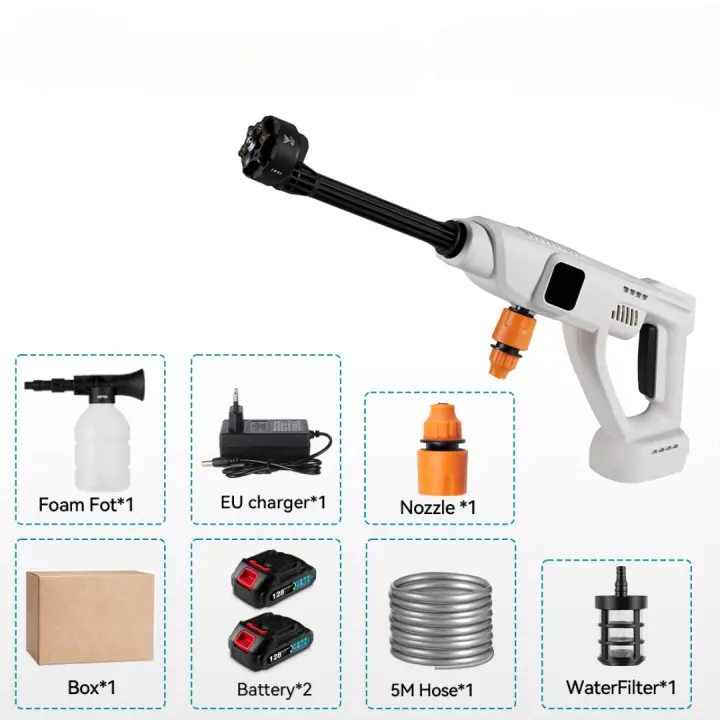 YOFIDRA Pistola de Agua a Presión de 100 Bar y 5 M para Autos, Inalámbrica, Juego de Herramientas de Limpieza con Agua para el Hogar, Compatible con Batería Makita - 1