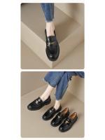 Mocasines de suela gruesa para mujer, estilo retro, negros, sin cordones, estilo universitario, de cuero, para otoño, 2025 - details 1