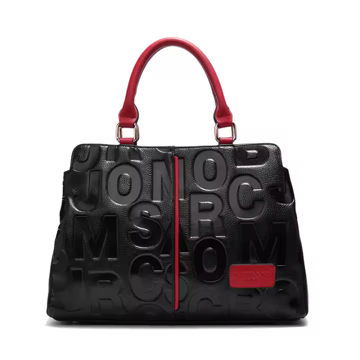 Bolso de mano de cuero genuino para mujer, bolso de mano de lujo con letras en relieve, monedero grande a la moda con asa superior - 1