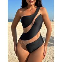 bañador de una pieza con un hombro para mujer, traje de baño Sexy de malla, traje de baño negro coreano, ropa de playa transparente para mujer, verano 2024 - details 2