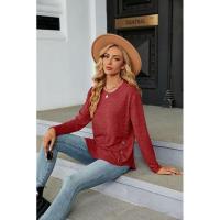 Camiseta de mujer con cuello redondo y botones lisos, ropa estética holgada para mujer, ventas baratas con mangas - details 15