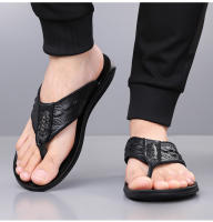 Chanclas de hombre de verano de cuero con patrón de cocodrilo de moda transpirable pellizco sandalias casual tendencia zapatos de playa Q1576 - details 15