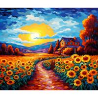 RUOPOTY Pintura al estilo abstracto con números Sunflowers y el sol paisaje imagen para adultos Decoración de pared DIY casa material lona - details 0