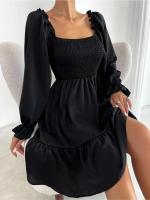 Elegante Vestido de Manga Larga para Mujer Color Sólido, con Volantes, Alta Calidad y Lujo Diseñador - details 1