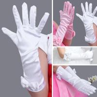 Guantes largos de baile de princesa para niños, manoplas de dedo completo, lazo de lentejuelas satinadas, regalos de cumpleaños - details 1