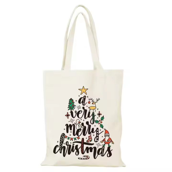 Bolso de mano para mujer, bolso de compras con dibujos animados para mujer, regalos de Navidad, bolso de mano de lona, ​​bolsos de tela de moda, bolso de mano ecológico para compras en la playa para mujer - 1
