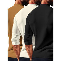 Camisa de manga larga para hombre, top ajustado con cuello alto, color sólido, terciopelo - details 2