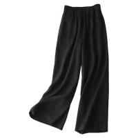 Pantalones para Mujer de Tela Suave y Ligera Color Sólido para Verano Estilo Casual Recto y Largo - details 4