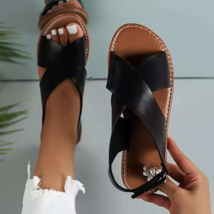 Sandalias de playa con correa ancha a la moda para mujer, planas cruzadas de gran tamaño, 43 - 1