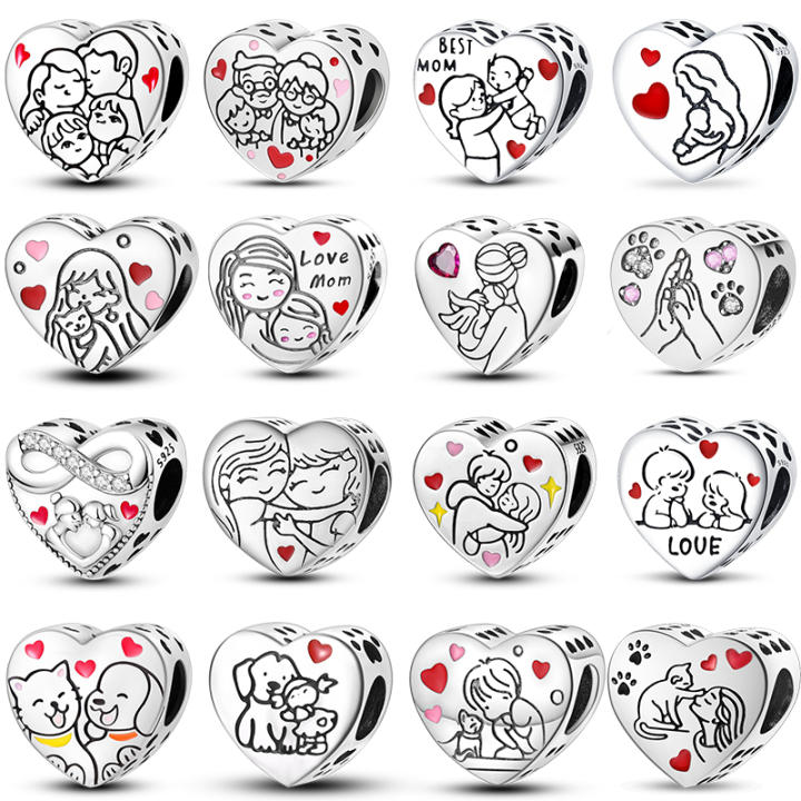 Abalorios de Encanto de Familia Caliente de Plata Esterlina 925 Joyería de Regalo de Día de la Madre DIY Fina