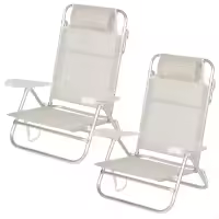 Aktive – Pack de 2 sillas de playa plegables, con respaldo reclinable 7 posiciones, convertibles en tumbona, tamaño 47x49x82 cm, de aluminio y textileno, con cojín acolchado y asas de mano para transportar, estructura plegable, máx. 110 kg, multiposición - details 2