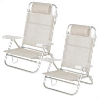 Aktive – Pack de 2 sillas de playa plegables, con respaldo reclinable 7 posiciones, convertibles en tumbona, tamaño 47x49x82 cm, de aluminio y textileno, con cojín acolchado y asas de mano para transportar, estructura plegable, máx. 110 kg, multiposición - details 2