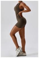 Traje de Yoga con espalda integrada de alta elasticidad para mujer, mono ajustado de compresión Abdominal, traje de Yoga sin costuras - details 16