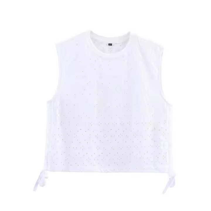 Camisetas Sin Mangas con Bordado para Mujer OUWU Top Corto Sencillo Liso Versátil - 1
