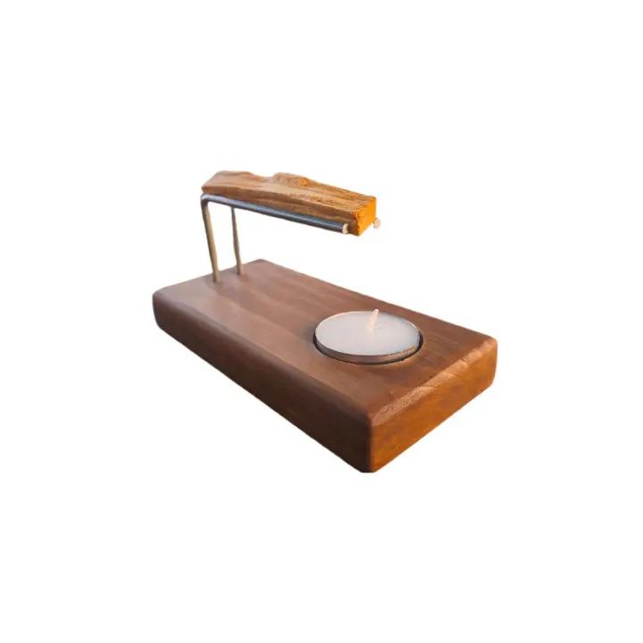 Quemador de Madera de Palo Santo en Color de Nuez con Soporte de Metal - 1