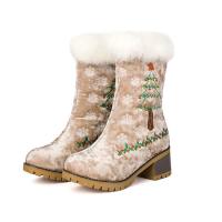 Nuevas rebabas bordadas de gamuza, cabeza redonda, tacón grueso, bordado, árbol de Navidad, botas de mujer, zapatos de mujer - details 6