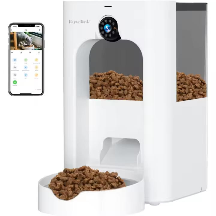 Comedero Gato Automático con Cámara de Vigilancia, Dispensador de Comida para Gatos de 4L con Programa de Alimentación Personalizado, Grabación de Voz de 15S, Alimentación Dual, Juguete Láser - 1