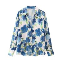 OUWU- Bazaleas Store Camisas y blusas elegantes Traf Camisa linda con estampado floral para mujer Blusa oficial con botones de satén - details 4
