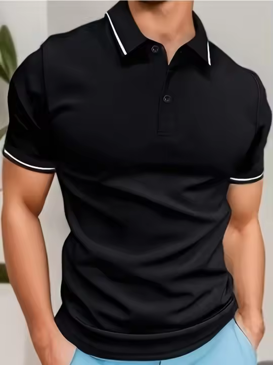 Verano nueva camiseta de los hombres Casual botón de manga corta Jacquard cuello Polo camisa de solapa de negocios. - 1