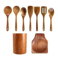 Juego de utensilios de madera de teca para cocina, cucharas de 9 piezas para cocinar con soporte - details 0