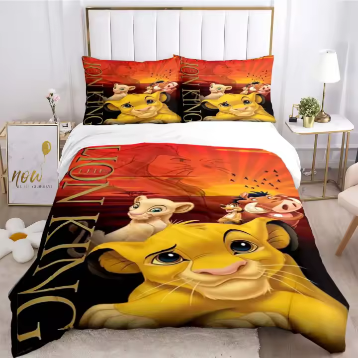 Juego de cama con diseño del Rey León Simba, funda nórdica, funda de almohada, juegos de cama tamaño doble Queen King - 1