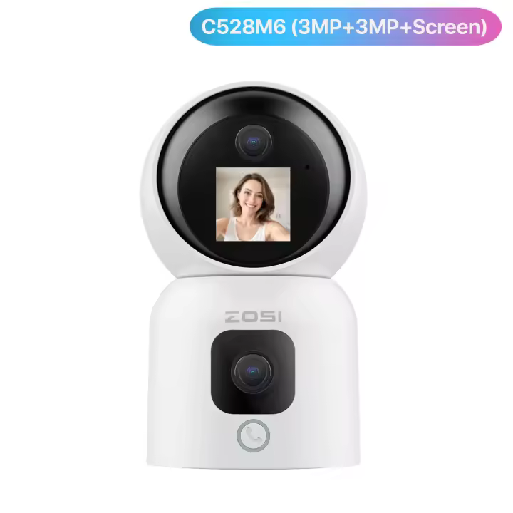 ZOSI Cámara Vigilancia WiFi Interior con Doble Lente y 1,44'' Monitor 2,4G/5G WiFi Lente Pan y Tilt + Lente Fija Seguimiento de Persona Videollamada con Gesto C528 - 1
