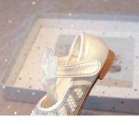 Zapatos con diamantes de imitación para niñas, pajarita de encaje con perlas y corazón grande, vestido plano de princesa a la moda para fiesta de boda, elegante - details 12