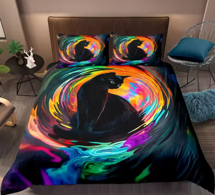 Juego de Cubierta de Edredón de Gato Negro Ropa de Cama para Niños con Dibujos Animados - 1