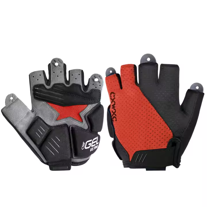 Guantes de medio dedo para bicicleta de montaña, manoplas cortas de GEL, almohadilla de Palma gruesa de 6mm, a prueba de golpes y antideslizante, tela elástica - 1