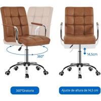 Silla de Oficina Giratoria con Ruedas Ajustable en Altura, Carga de 120Kg, Respaldar Marrón Claro - details 6