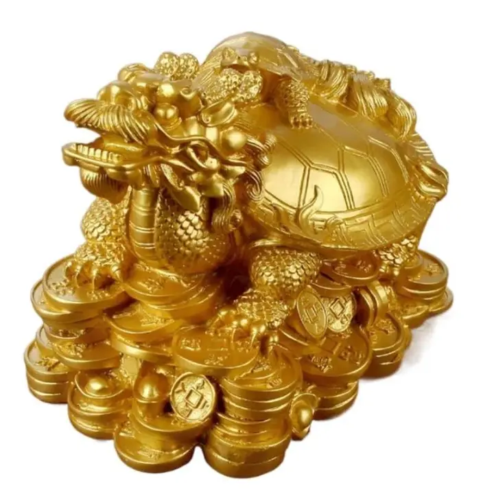 1 estatua de resina de oro/bronce Feng Shui, dragón, tortuga, moneda, riqueza, decoración de escritorio para el hogar, joyería Animal - 1