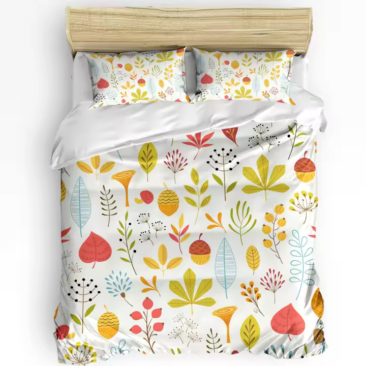 Sábana de Otoño con Conos de Pino y Hojas Cubierta de Edredón para Hogar Sin Sábana Doble Cubrimiento de Cama - 1
