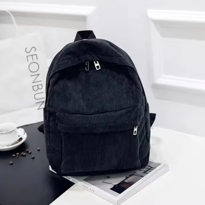 Mochila de Pana para Mujer Tendencia en Bolsos de Viaje y Escuela Color Sólido - 1