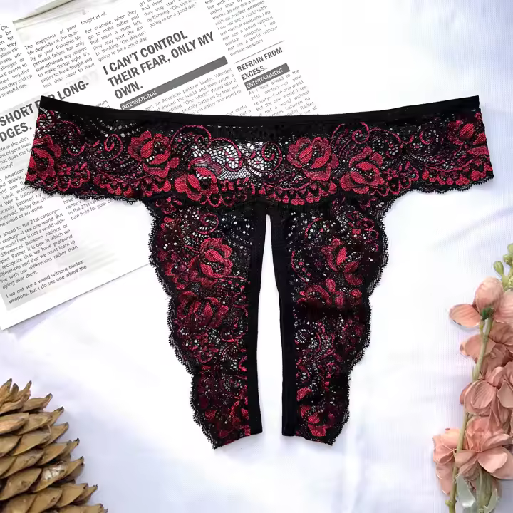 Tangas sexis sin entrepierna, ropa interior de encaje Invisible, bragas cómodas para mujer, calzoncillos íntimos, bragas de cintura baja, lencería femenina - 1