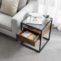 Estilo Industrial, Mesa de Consola de Cristal Templado con Cajón y Repisa Rústica, Mesita de Noche, - details 3